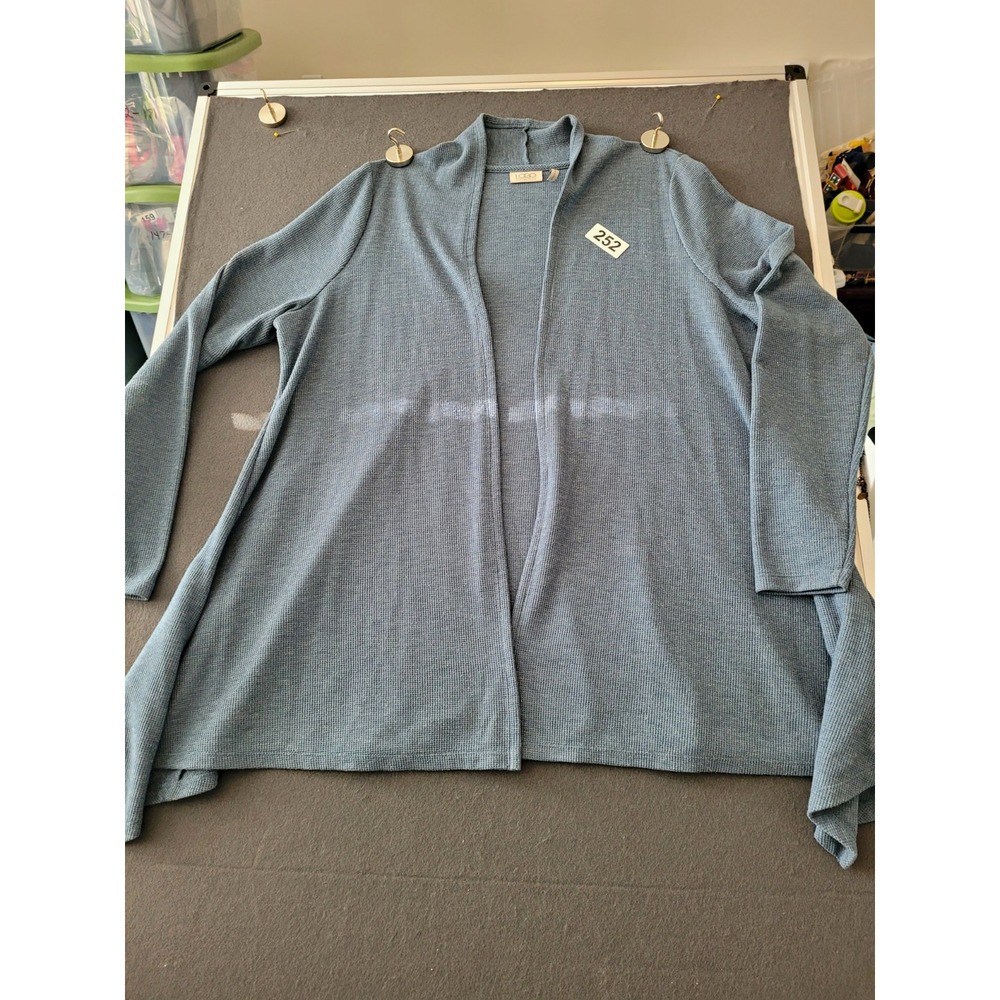 LOGO by Lori Goldstein Blue Solid Knit Cardigan Sweater Womens L Open Front